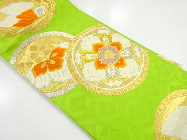 JAPANESE KIMONO / ANTIQUE FUKURO OBI / SILK / WOVEN FLOWER & BUTTERFLY